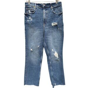 We the Free People Grunge Straight Leg Cotton Raw Hem Distressed Jeans 31